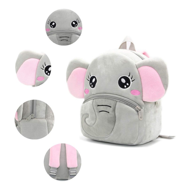 NICE CHOICE Cute Toddler Backpack Toddler Bag Plush Animal Cartoon Mini Travel Bag for Baby Girl Boy 2-6 Years(Grey Elephant) - Image 5